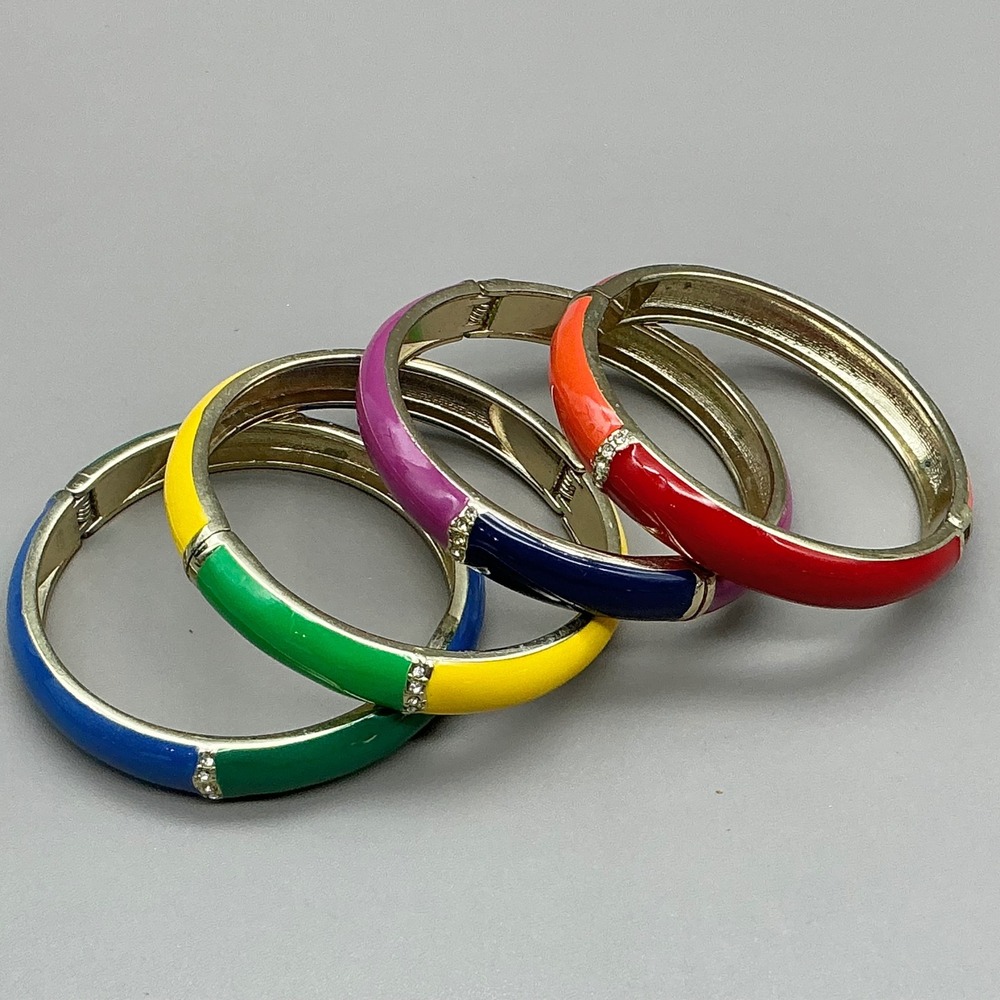 Enamel Bangle Bracelet Set Women Multicolor Rhinestone Hinged Fashion Jewelry